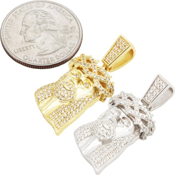 925 Sterling Silver 14k Gold Vermeil AAA Cubic Zirconia Jesus Piece Pendant
